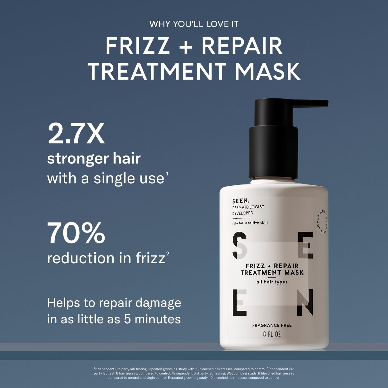 SEEN Frizz + Repair Treatment Mask - Fragrance-Free Formula for Stronger, Smoother Hair - Ideal for Sensitive Skin