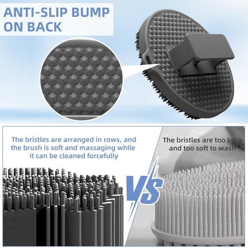 2 Pack Exfoliating Silicone Body Brush Scrubber Handheld Bath Skin Massager Easy to Clean Shower Scrubber for All Kinds of Skin (2 Pack Black&Grey)