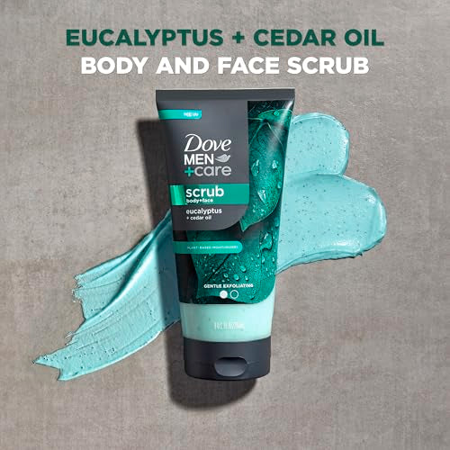 Dove Men+Care Eucalyptus Body and Face Scrub Deeply Exfoliates for Hydrated & Nourished Skin 100% Gentle Cleanser, No Sulfate Cleansers or Parabens
