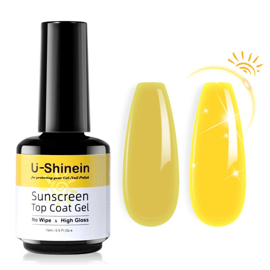 U-Shinein Shine UV Top Coat, 2 in 1 No Wipe Sunscreen Top Coat Gel, Glassy Clear Gel Keeps Nails From Yellowing or Staining, Requires UV Lamp