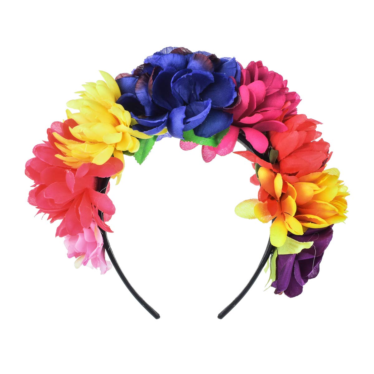 Floral Fall Day of the Dead Flower Crown Festival Headband Rose Mexican Floral Headpiece HC-23 (B-Blue Fuchsia)