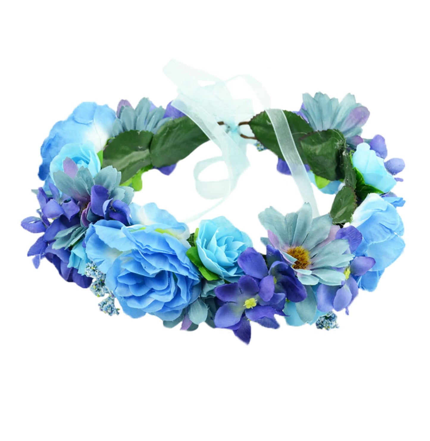 Trepveter Floral Crown Hairband, Blue, Adjustable Boho Halo with Ribbon, Perfect for Any Occasion Simulation Flower, 1x Flower Crown