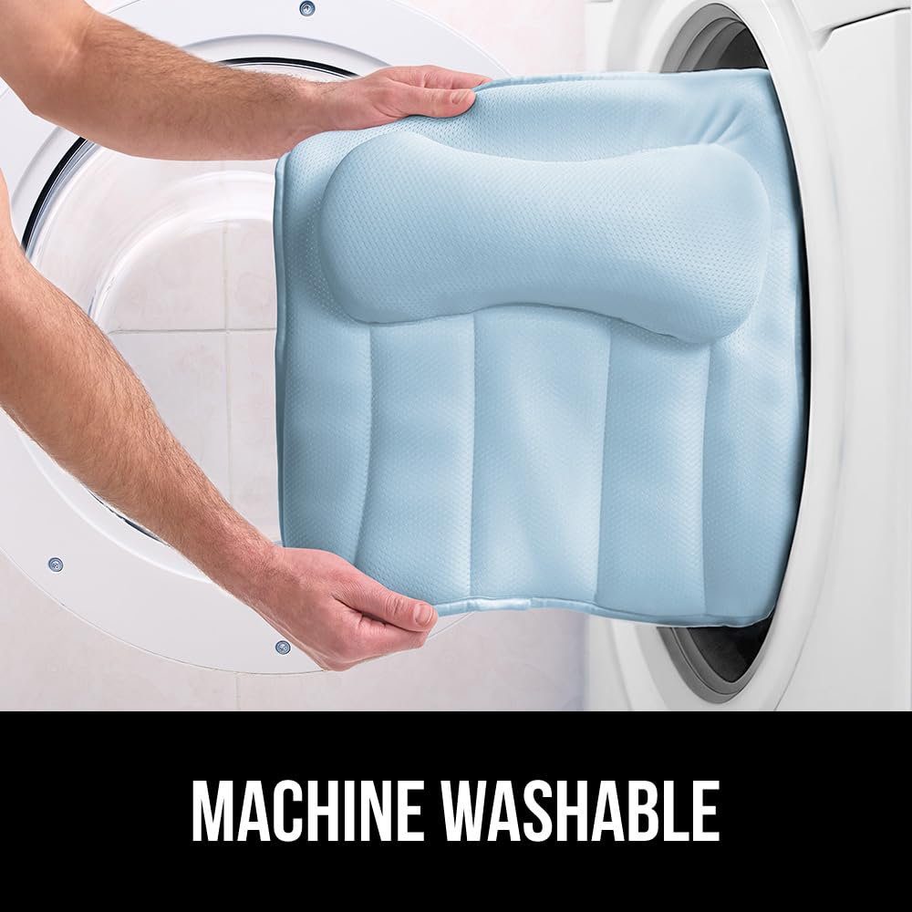 GORILLA GRIP Mesh Bath Pillow for Tub, 6 Powerful Suction Cups, Oversized Headrest with Breathable FlexComfort Technology for Neck, Head, Back Support, Luxury Machine Washable Bathtub Must Haves, Blue