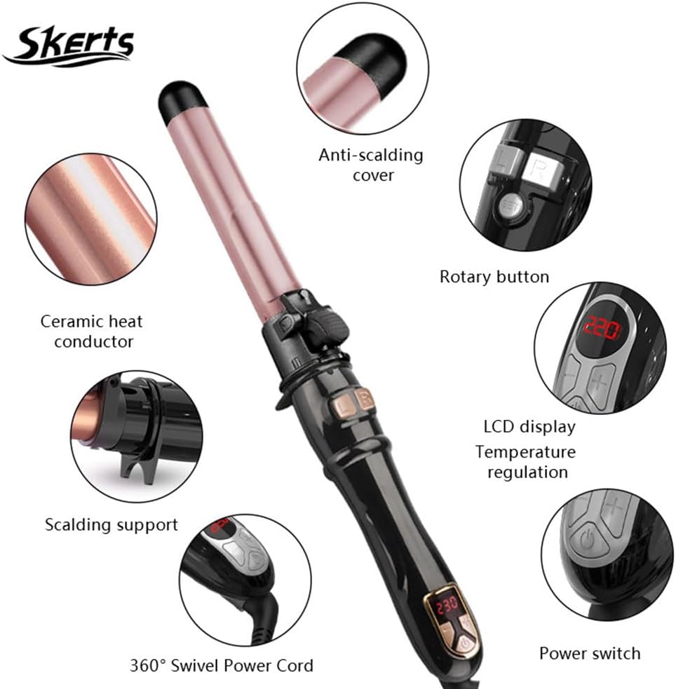 Skiennix Rotary Curler - 1 Inch User-Friendly Curling Iron with Automatic Shutdown | Rose Gold