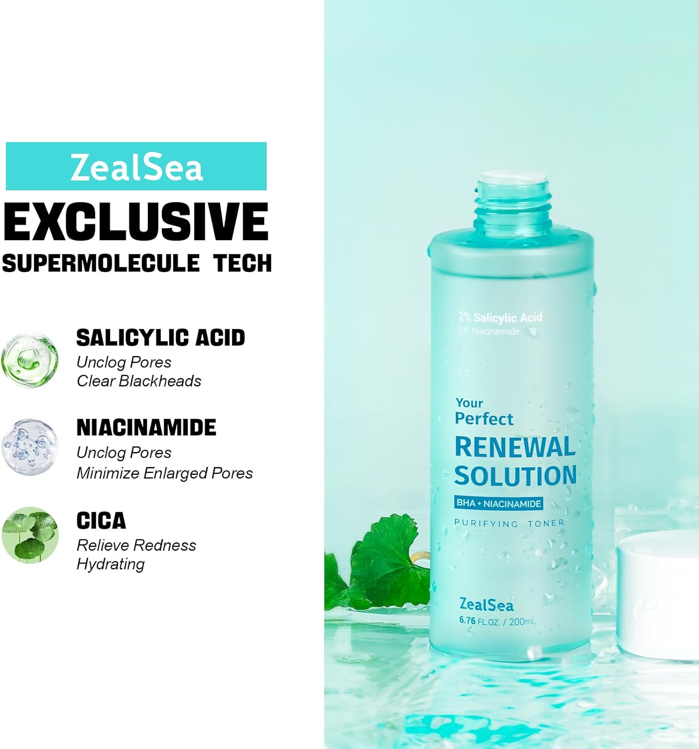ZealSea Salicylic Acid Toner - BHA Liquid Exfoliant for Blackhead Removal | 6.76 oz, Alcohol-Free, Vegan