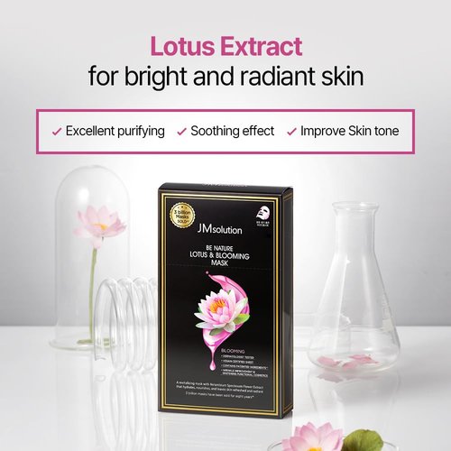 JMsolution Be Nature Lotus & Blooming Mask - Vegan Radiance Boosting Face Mask (10 Sheets) | 48% Hydration Increase with Lotus Extract