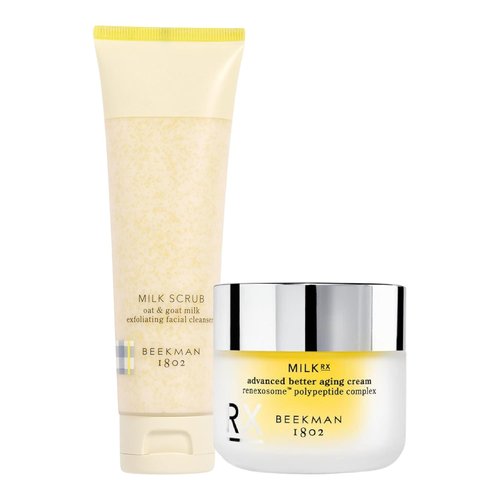 Beekman 1802 Milk Scrub Exfoliating Face Cleanser & Advanced Better Aging Cream Set | Sensitive Skin, Cruelty-Free