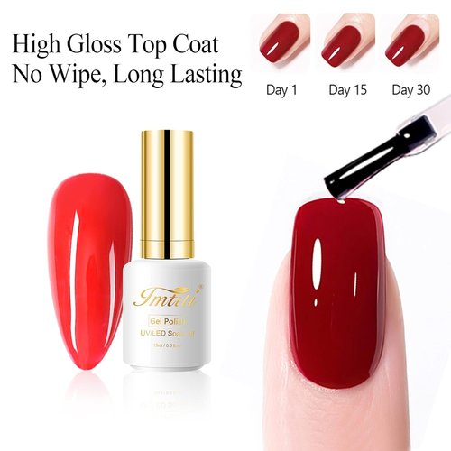 Imtiti No Wipe Gel Top Coat - High Shine, Long-Lasting & Chip Resistant Clear Nail Polish (0.54 Fl. Oz)