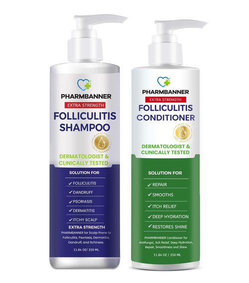 PHARMBANNER Anti-Fungal Shampoo and Conditioner Set – Tea Tree & Argan Oil for Folliculitis, Seborrheic Dermatitis, Scalp Psoriasis – Relieves Itchy, Flaky, Dry Scalp – Sulfate & Paraben Free