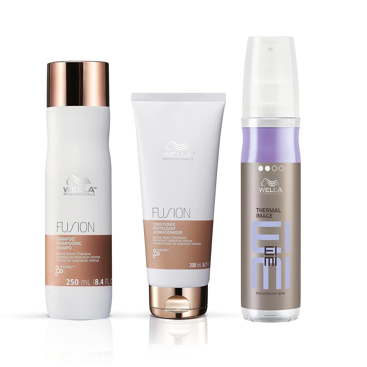 Wella Professionals Fusion Intense Repair Shampoo & Conditioner Bundle | Anti-Hair Breakage & EIMI Thermal Image Hairspray for Smoothness & Shine