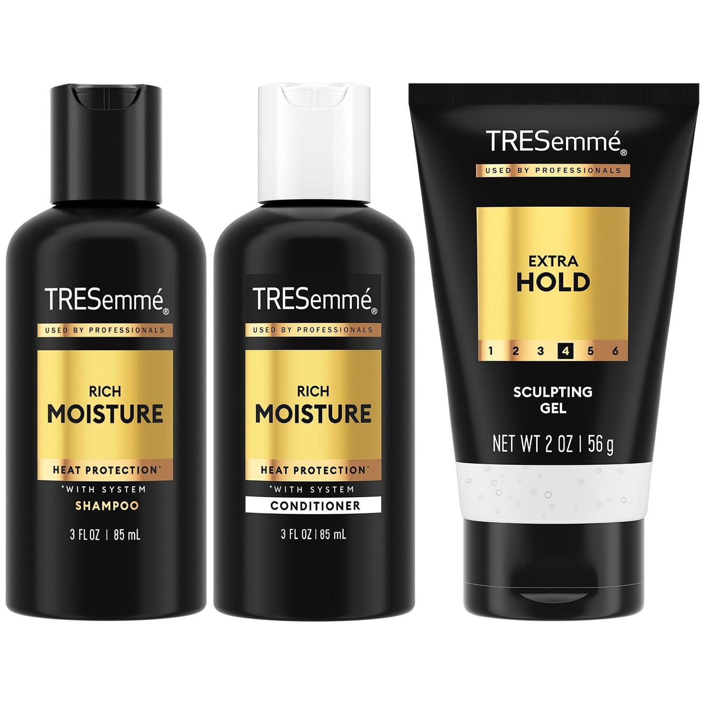 TRESemmé Travel Hair Care Set - Rich Moisture Shampoo, Conditioner & Alcohol-Free Gel | 3-Piece Set