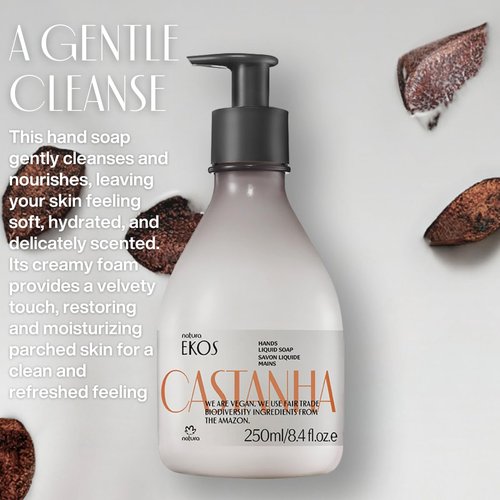 Natura Brazil Nut Liquid Hand Soap - Renourishing Coconut-Derived Cleanser - Vegan Skin Care - 8.4 fl oz