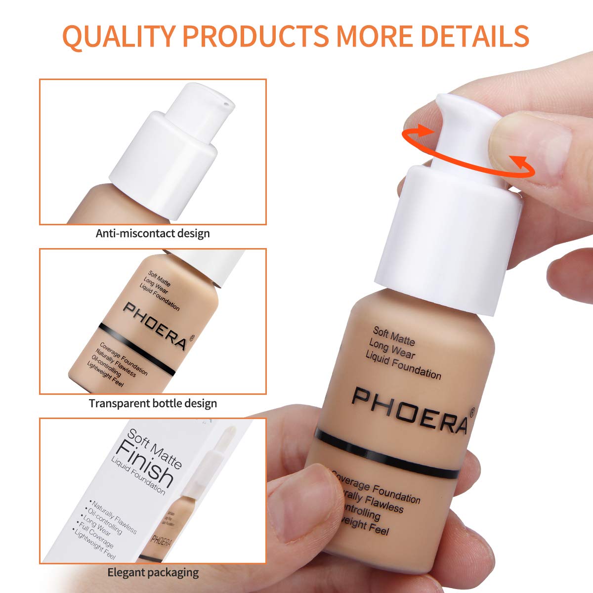 PHOERA Foundation Makeup Naturally Liquid Foundation Full Coverage Mattle Oil-Control Concealer 8 Colors Optional,Great Choice For Gift (#101 Porcelain(2pcs))