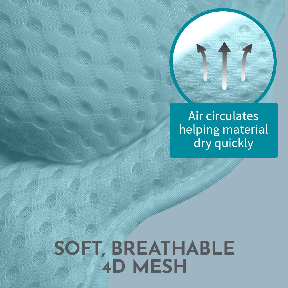 WONDERfoam Thick Padded Ergonomic Bath Pillow for Tub, Bathtub Headrest Neck and Back Support, Strong Suction Cups, Machine Washable Breathable Mesh Quick Dry Pillows, Luxury Spa Accessories, Blue
