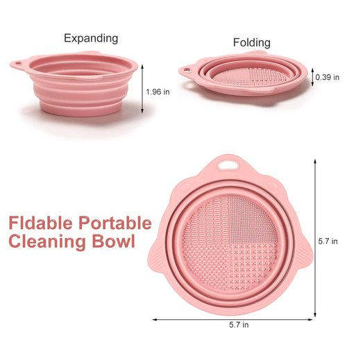Etercycle Foldable Silicone Makeup Brush Cleaner Bowl - Portable Tool for Brushes & Sponges (Pink)