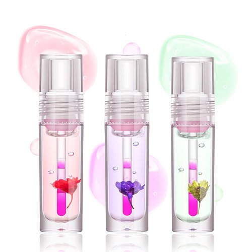 Aaiffey Plumping Lip Glow Oil,Hydrating Tinted Lip Oil Color Changing Lip Gloss Floral Moisturizing Lip Balm Lip Care For Dry Lip Long Lasting Nourishing 3Pack