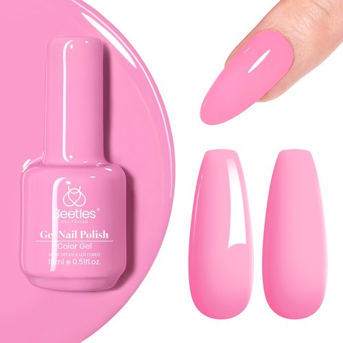 Beetles Pink Gel Polish - Silk Rosettes 15ML/0.51Fl Oz, Light Pink Gel Nail Polish, Soak Off UV LED Lamp Nail Art, Long-Lasting Manicure Salon DIY Home Spring Nails - Gifts for Her