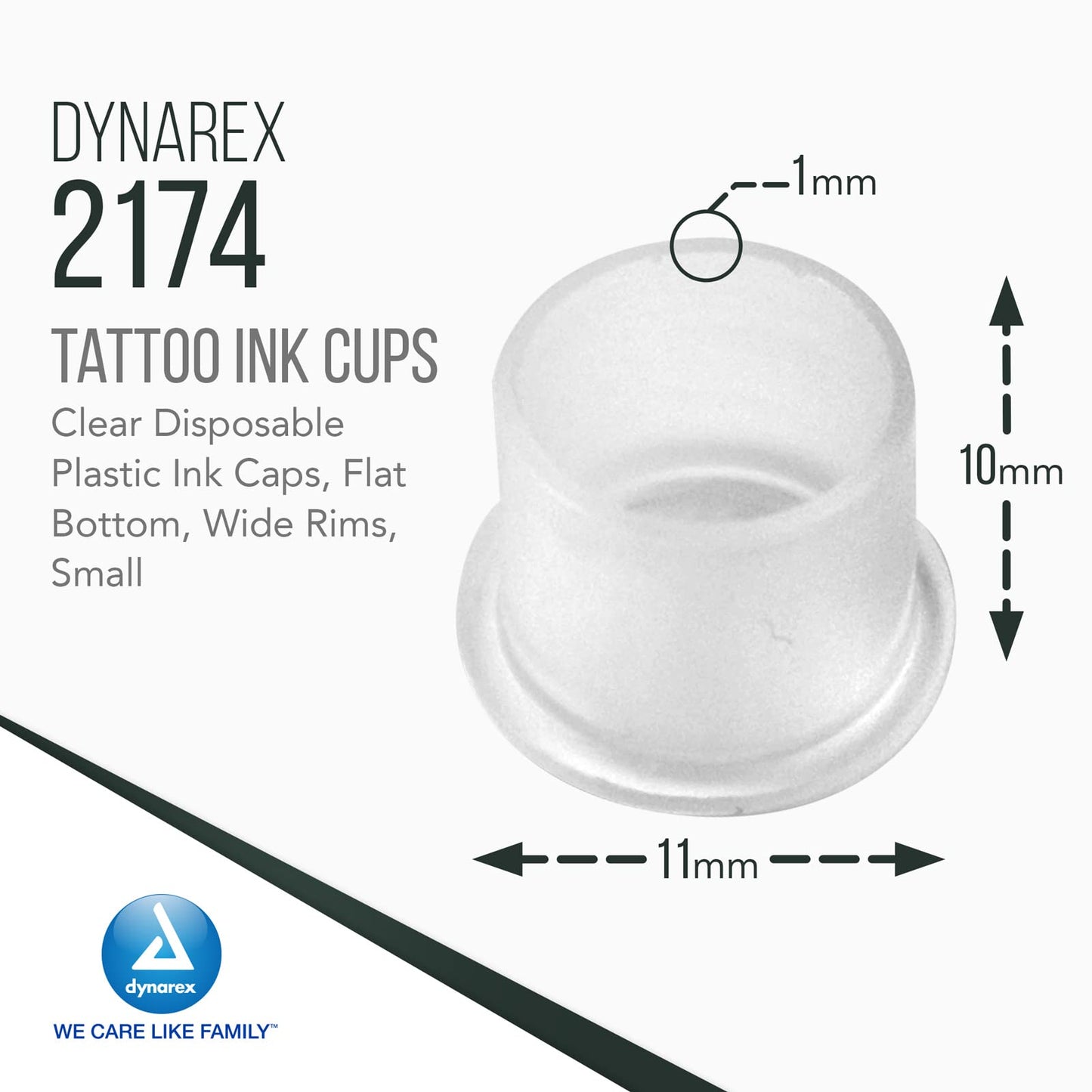 Dynarex Tattoo Ink Cups - Clear Disposable Plastic Ink Caps for Tattooing - Tattoo Ink Caps with Flat Bottom, Wide Rims (1000, 11mm)