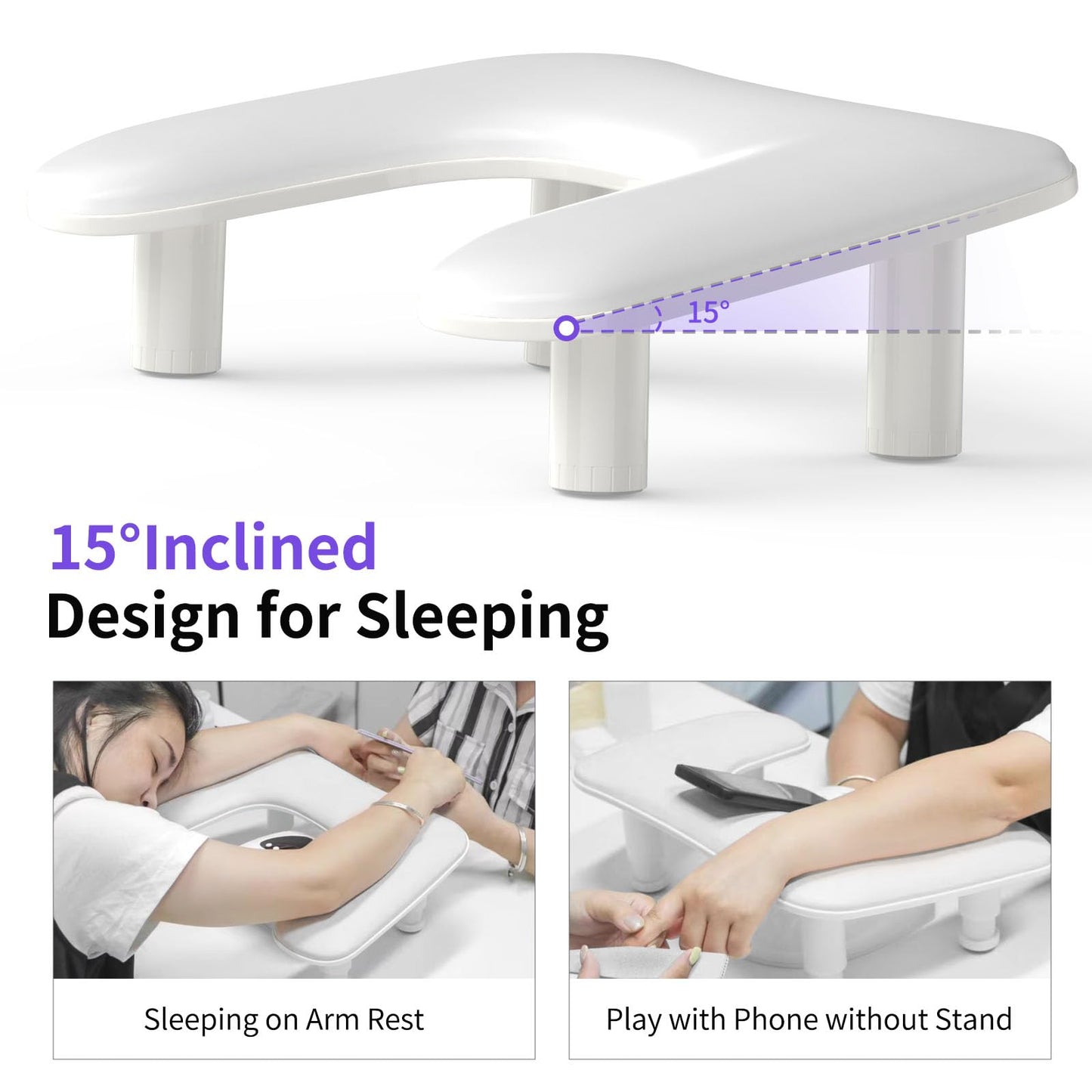 ZIZZON Height Adjustable U-shaped Arm Rest, Manicure Nail Pillow Hand Rest Microfiber PU Leather Nail Cushion for Nails Tech