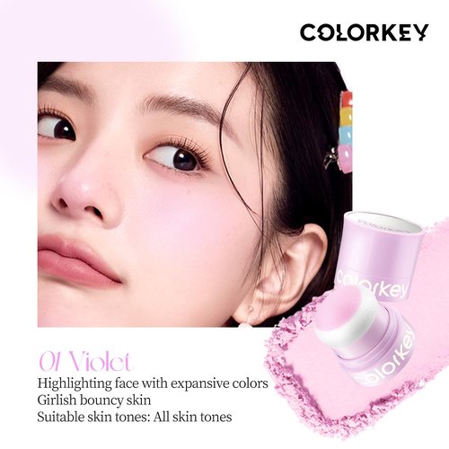 COLORKEY Shimmering Pudding Powder Blush - Lightweight, Non-Drying Formula | Naturally Luminous Semi-Matte Finish (01 Violet, 3.2g)