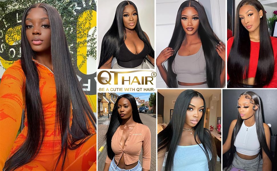 QTHAIR 14A Brazilian Virgin Hair Straight Human Hair with Closure (12 14 16+10Closure) 100% Unprocessed Straight Brazilian Virgin Hair Weave Natural Color Brazilian Straight Hair Bundles