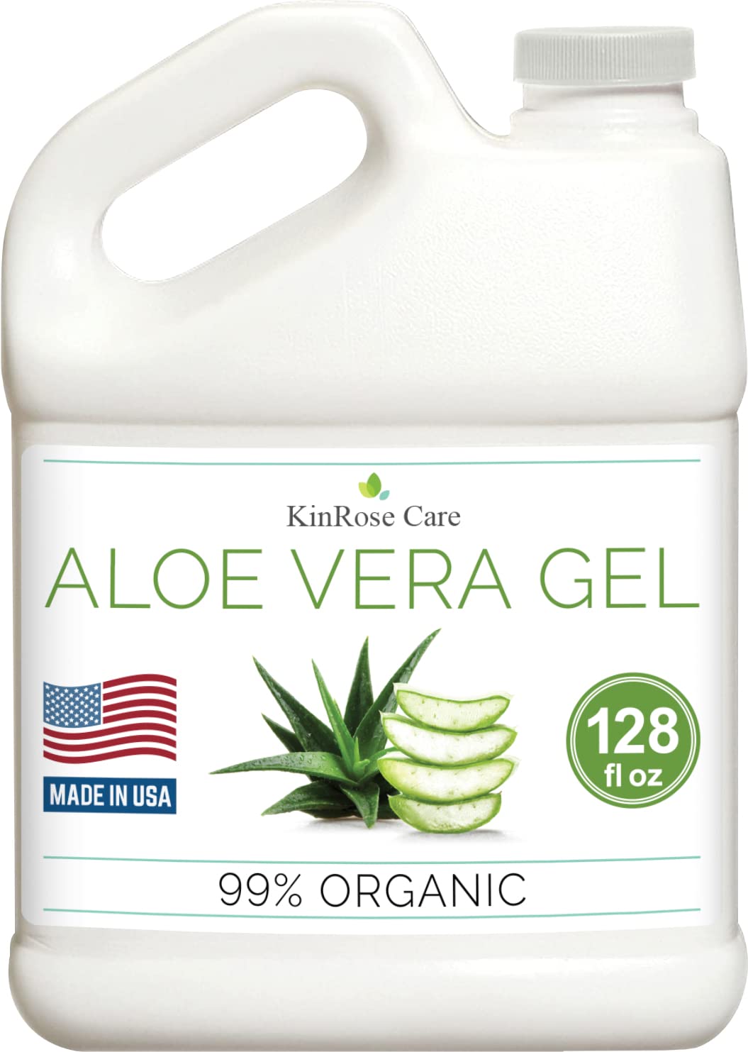 KinRose Care Aloe Vera Gel Organic Gallon for Face, Skin, Hair & Sunburn Relief 100 Percent Pure Aloe Vera Gel Bulk Wholesale - Cold Pressed, Vegan, Unscented - Made in USA (128 Fl Oz)