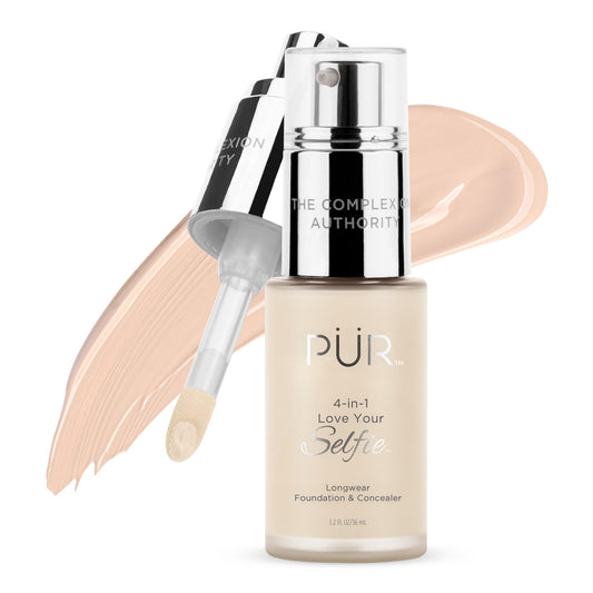 PUR Beauty 4-in-1 Love Your Selfie Foundation & Concealer - Longwear Full Coverage Liquid Makeup Foundation with Hydrating Blend for Refined-Looking, Natural Beauty Glow, Skin Texture & Tone