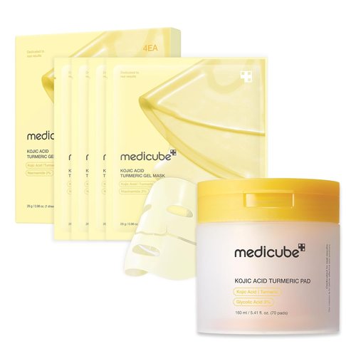 Medicube Kojic Acid Duo - Brightening Gold Jelly Mask & Clarifying Toner Pads | Turmeric Infused