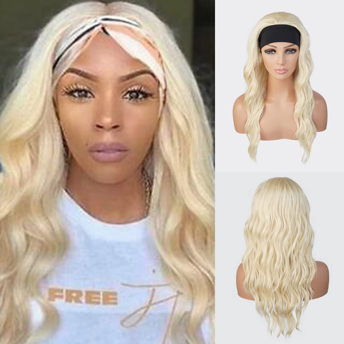 STUDIOCUT BY PROS Headband Wig 20 Inch Loose Wave Quick Wrap Headband Wig Long Wavy Curly Wigs for Black Women High Heat Resistant Synthetic Wigs HBW004 (20 Inch (Pack of 1), 613 (Blonde))