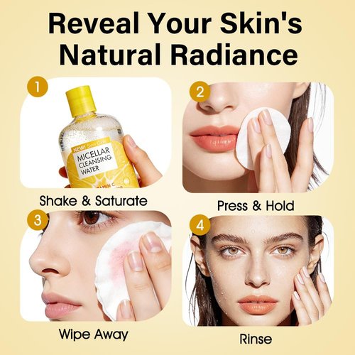 Regine Switzerland Micellar Water - Vitamin C Face Cleanser & Makeup Remover for All Skin Types - 16.9 Fl Oz