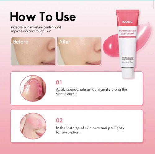 KOEC PDRN Collagen Jelly Cream - Deep Hydrating & Firming Face Moisturizer | 1.69 Fl Oz, Pink Peptide Skincare