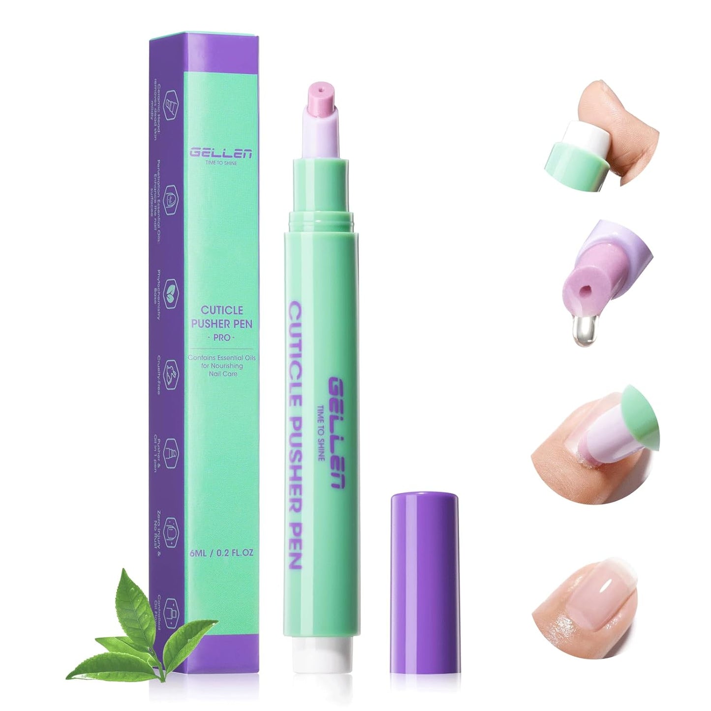 Gellen Cuticle Oil Pusher Pen, Ceramic Cuticle Remover Pen, Refillable Nail Oil Pen, Nail Care Pen for Hangnails & Damaged Nails, Easy & Mess-Free Cuticle Pusher Tool, Nourish & Strengthen Nails