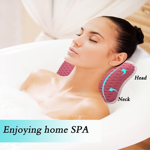 Bath Pillows for tub,Home Spa Pillows for Bathtub, Hot Tub,Head and Neck Support with 2 Strong Suction Cups,Pink