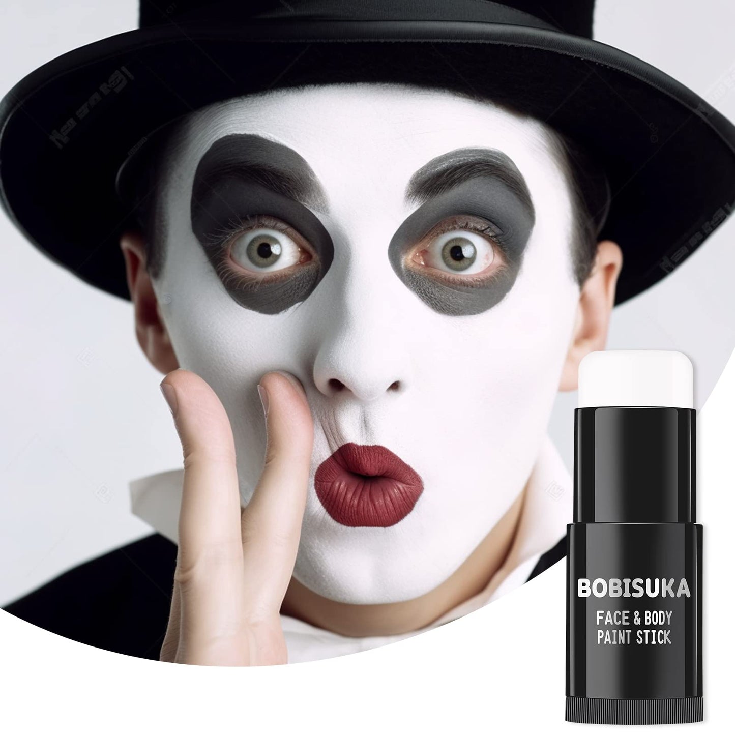 BOBISUKA Face Body White Paint Stick, Clown Makeup Eye Black Sticks for Sports, White Foundation Face Painting Kit for Halloween Skeleton Vampire Mime Skull Joker Special Effects Cosplay SFX Costume