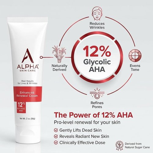 Alpha Skin Care Enhanced Renewal Cream - Anti-Aging 12% Glycolic AHA for Lines & Wrinkles | 2 Oz