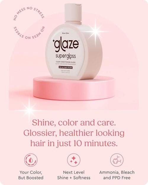Glaze Supergloss Clear Hair Gloss Mini - Lightweight Shine Enhancer for Damaged Hair | Travel Size 1.7 oz