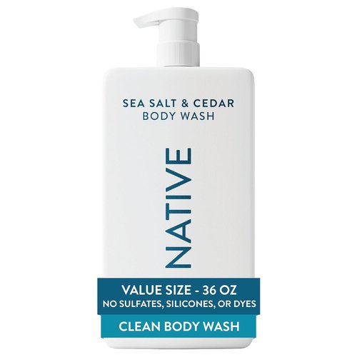 Native Body Wash - Sea Salt & Cedar Scent - Sulfate-Free & Gentle for All Skin Types | 36 oz Pump Bottle