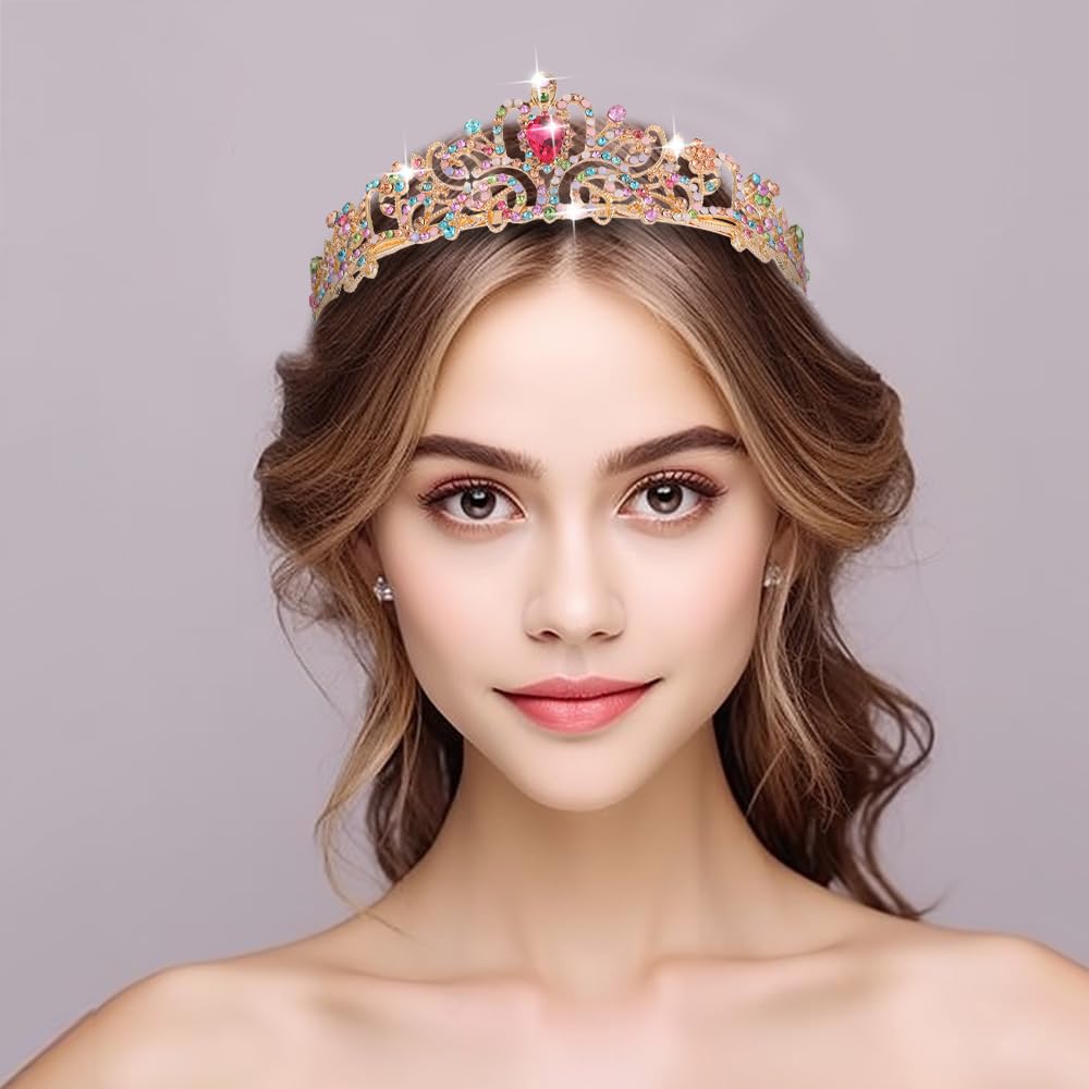 Kamirola - Crystal Tiara Crowns For Women Girls Princess Elegant Crown with Combs Women's Headbands Bridal Wedding Prom Birthday Party Headbands for Women(06) (GoldMult06)