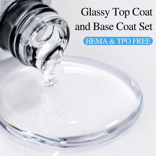 Double Rhythm No Wipe Clear Gel Top Coat & Base Coat - HEMA & TPO Free, 0.5 Oz (2 Pcs)