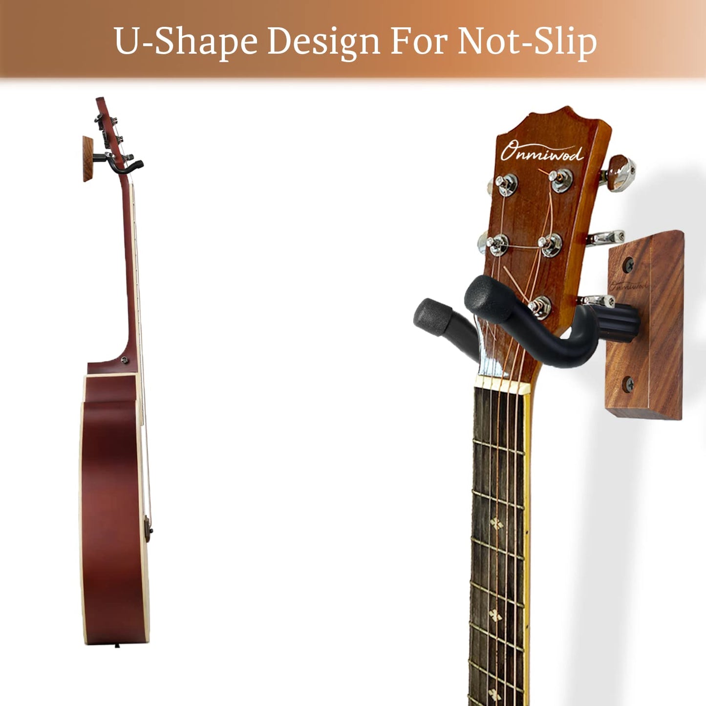 Guitar Wall Mount 2 Pack, Acacia Hardwood Guitar Hanger, U-Shaped Guitar Wall Hanger Mount, Guitar Holder Hook Stand Wall for Acoustic, Electric Guitar, Banjo, Bass, for Guitar Player Men Boy