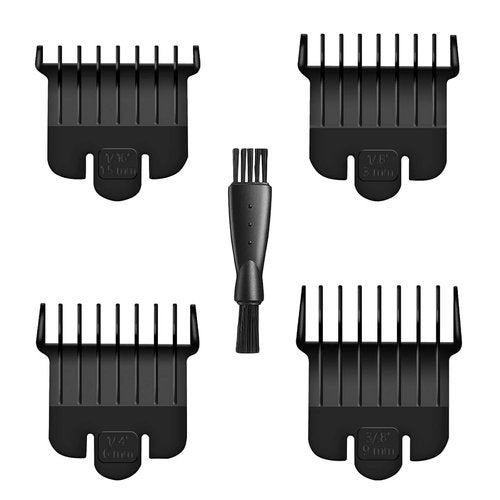 Andis Clipper Guards - 4 Pack Snap-On Blade Attachment Combs Set | 1/16", 1/8", 1/4", 3/8" Sizes - Black