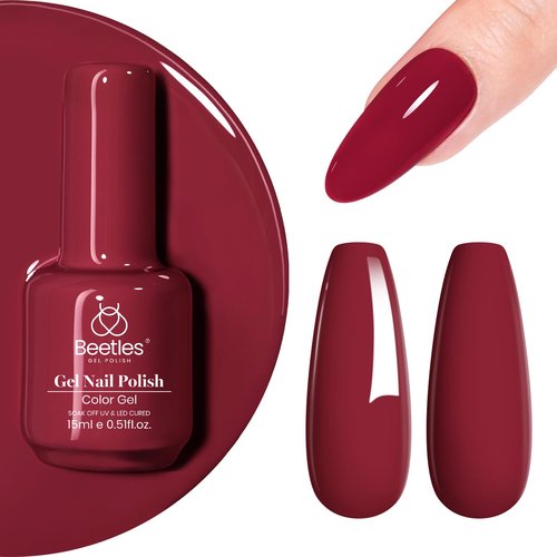 Beetles Red Gel Nail Polish - Dark Red Color Soak Off Mulled Wine Gel Polish Retro Modern 1Pcs 15ml Nail Art Manicure UV Led Salon Spring Gift for Women