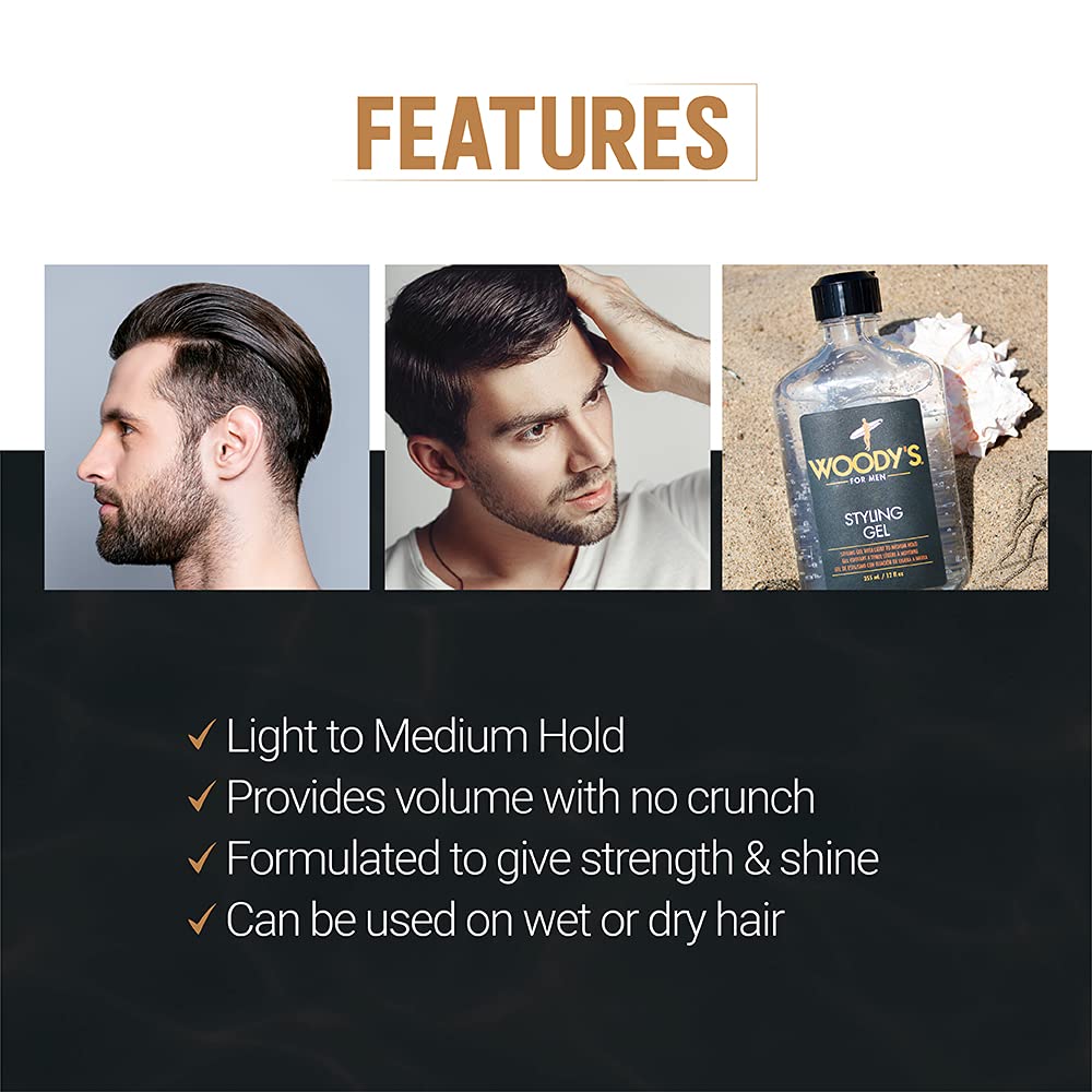 Woody's Styling Gel for Men - Alcohol-Free Hair Gel with Light to Medium Hold | 12 fl oz