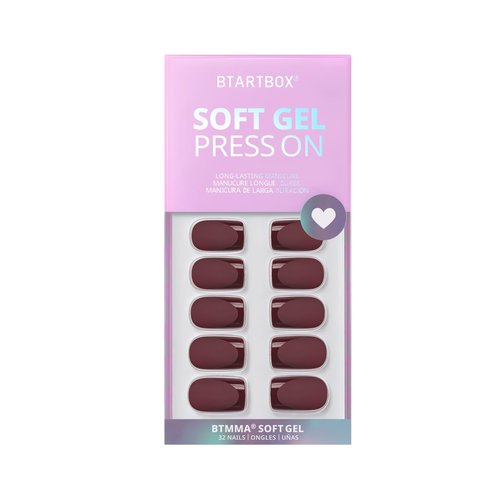 BTArtbox Press on Nails Short Square - Dark Red Nails with Glossy French Tips in a Matte Finish, Soft Gel Fake Nails Glue On Nails in 16 Sizes, Cozy Cocoa