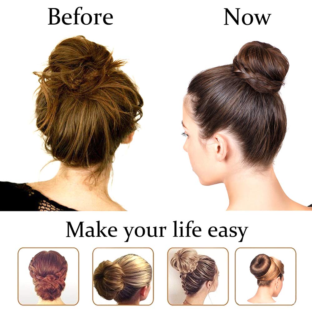 Skiennix Hair Donut Shaper - 2PCS Extra Ring Style Bun Maker for Kids' Short & Thin Hair | 2.5 Inch, Brown