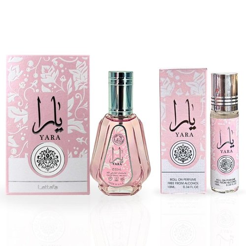 Lattafa Yara EDP Spray 50ML (1.7 OZ) & Yara Roll-On Perfume Oil CPO - 10ML (0.34 OZ) – Long Lasting Floral Fragrance for Women – Majestic Scent Bundle Gift Set