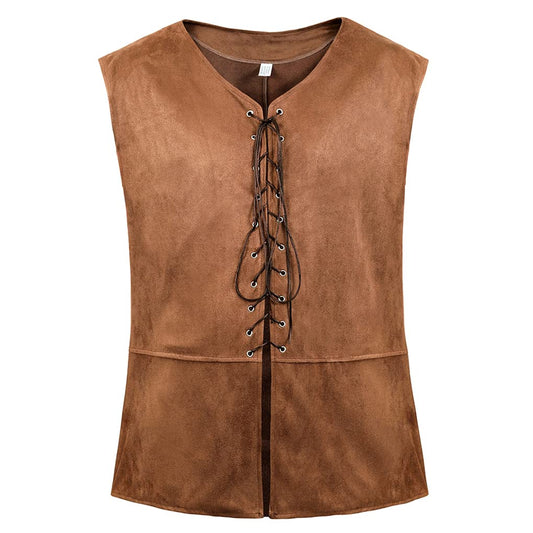 Lehauya Men's Pirate Vest Renaissance Vest Costume Pirate Costumes Medieval Steampunk Gothic Waistcoat Light Brwon Small