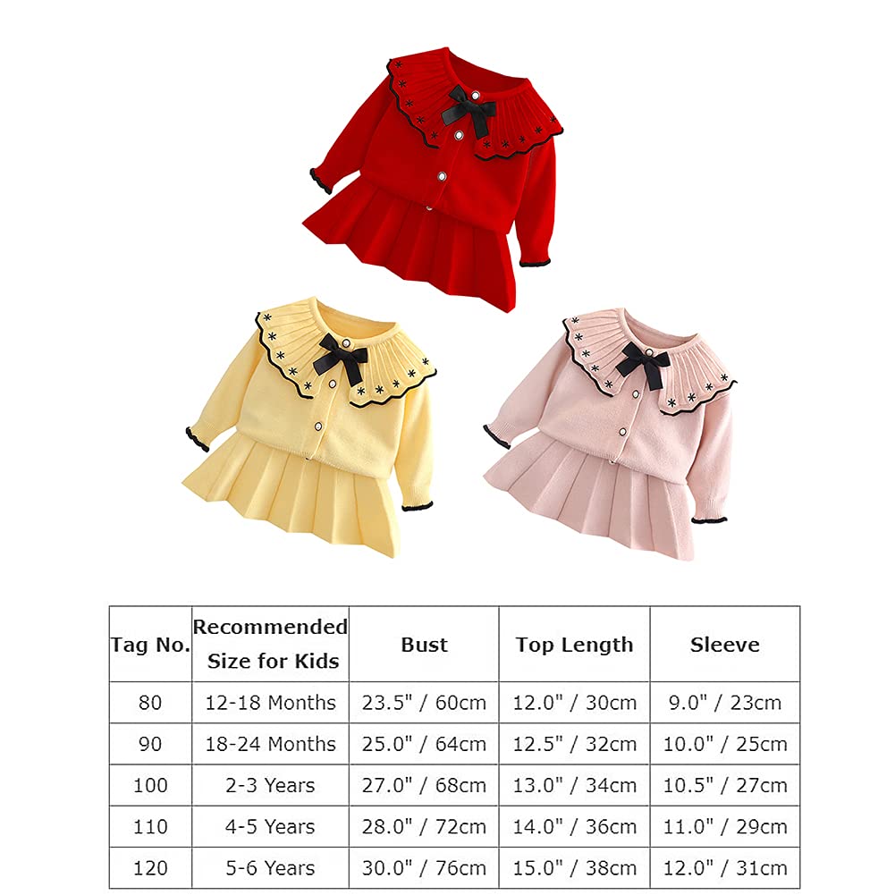 Toddler Baby Girls Autumn Winter Fall Clothes Knit Long Sleeve Ruffle Sweater Top+Pleated Mini Tutu Skirt 2pcs Outfit for Kids Princess Casual Playwear Homewear Clothing Set Yellow-Black 12-18 Months