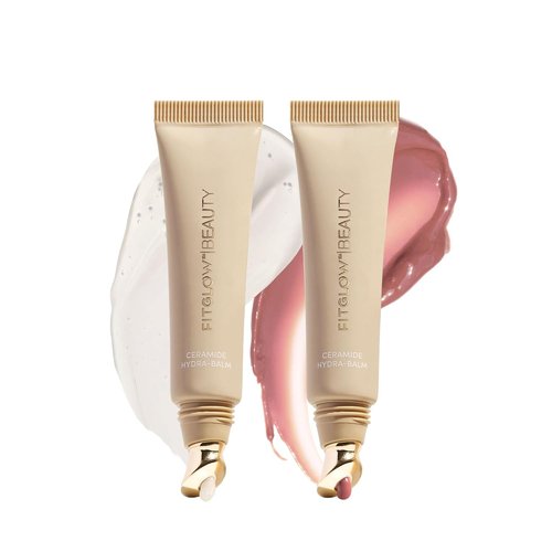 Fitglow Beauty Ceramide Hydra-Balm Duo - 2-Pack Lip & Skin Barrier Skincare with Ceramides & Plant Collagen | 24-Hour Hydration & Anti-Aging Repair | Clear/Tinted | 2 x 10ml