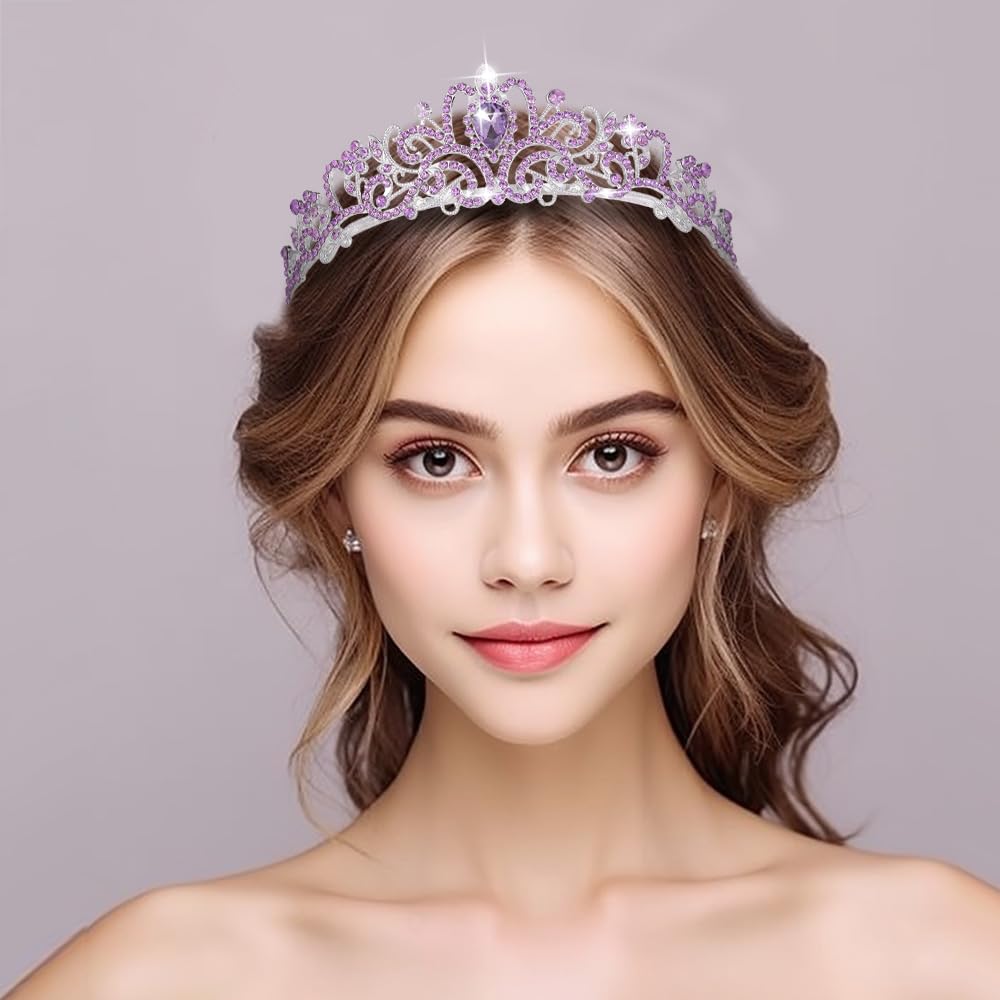 Kamirola - Crystal Tiara Crowns For Women Girls Princess Elegant Crown with Combs Women's Headbands Bridal Wedding Prom Birthday Party Headbands for Women(Silver Purple)